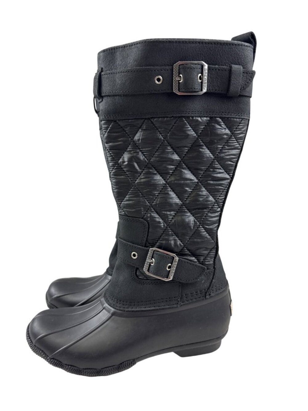 Sperry Saltwater Tall Women's 6 Black Quilted Buckle Duck Boots Waterproof NWOB - Picture 4 of 10